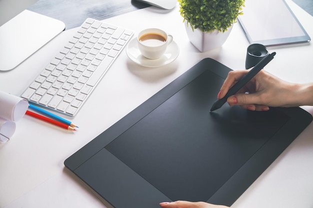 Graphic design workspace with creative tools